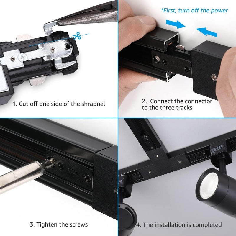 LEONLITE H Track T Connector, H Type Single Circuit 3-Wire-1 Track Lighting Kit, UL Listed, Flame Retardant Material, Black - Image 3